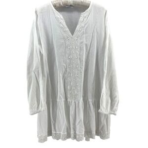 Shoreline Tunic Dress Womens XL White Crochet Lace Cotton Boho Resortwear